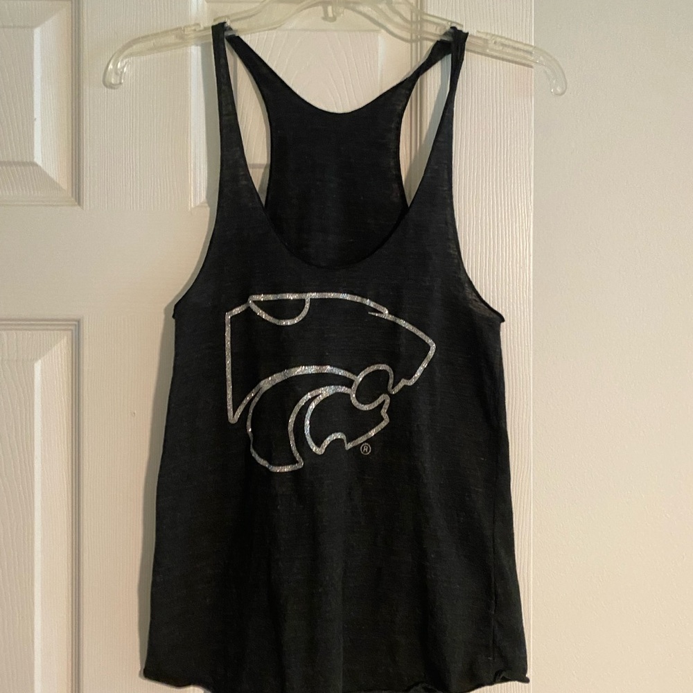 American Apparel Kansas State Black Tank with Silver Wildcat